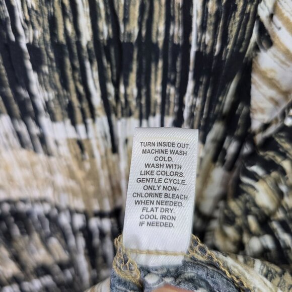 Womens Cato Black & Beige Abstract Print Rayon Blouse V Neck Tie Size 26/28W - Picture 8 of 8